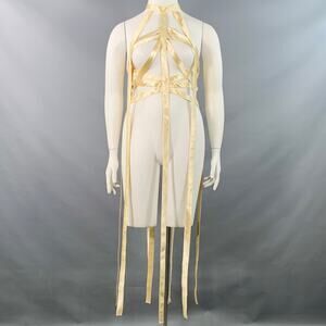 KHAITE Size XL Sukey Gold Viscose Satin Straps Harness Dress Top